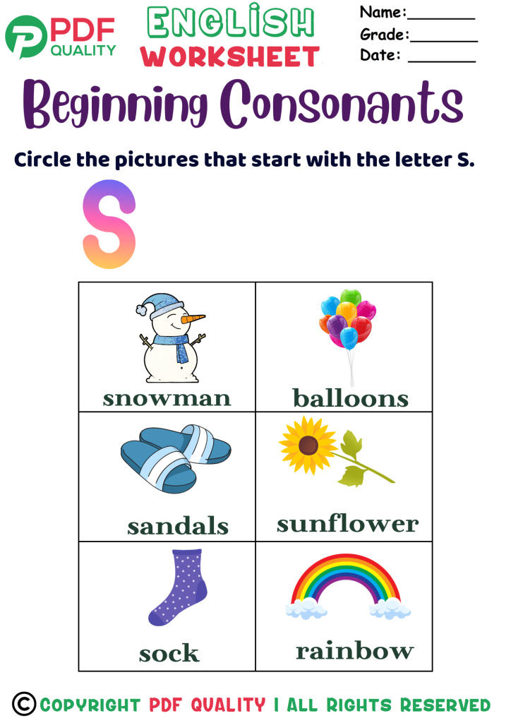 Beginning Consonants with the letter S