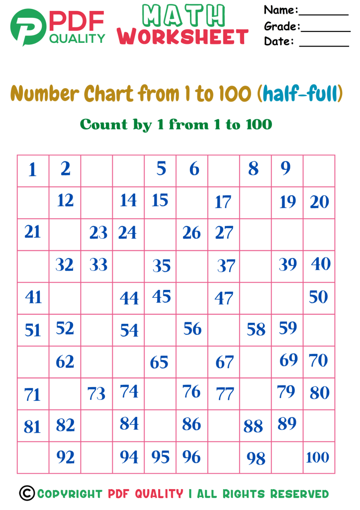 Counting by ones 1-100 (half-full) (a)