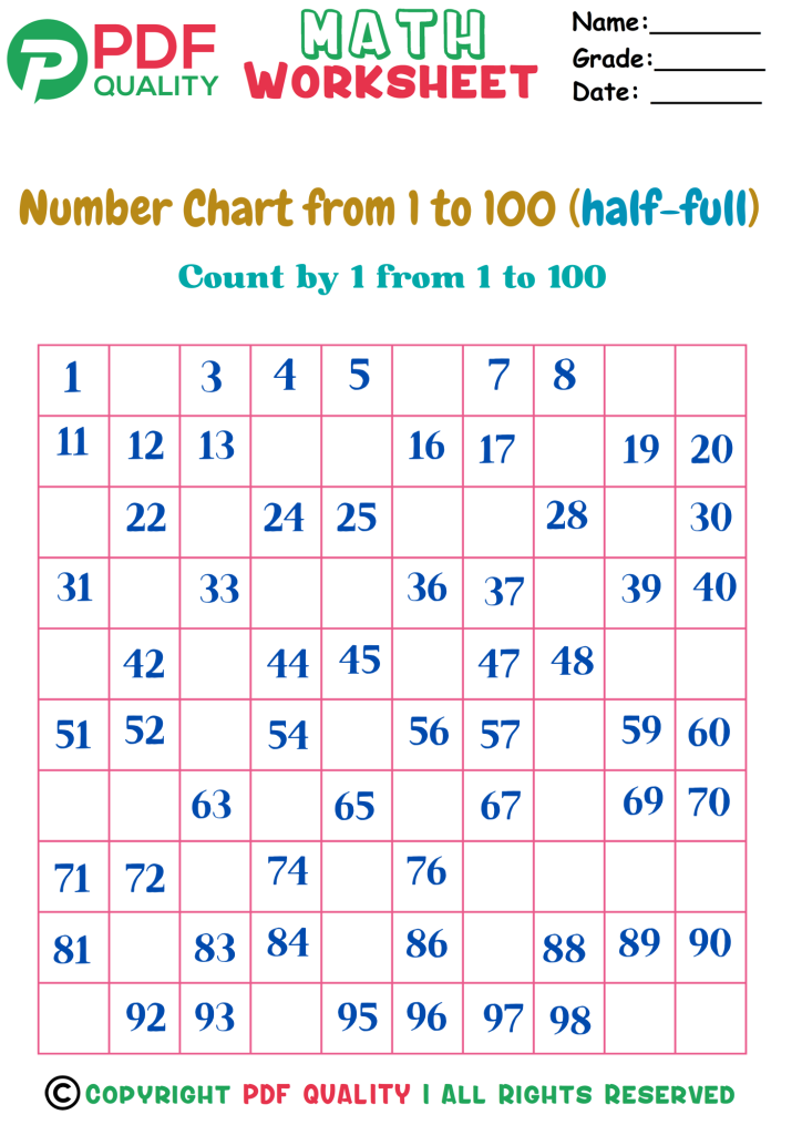 Counting by ones 1-100 (half-full) (b)