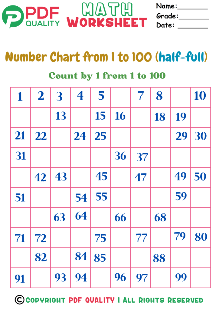 Counting by ones 1-100 (half-full) (c)