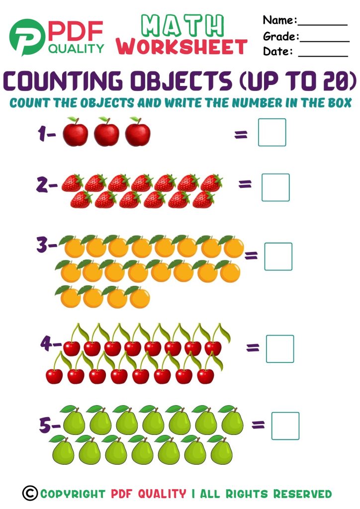 Counting up to 20 objects (a)